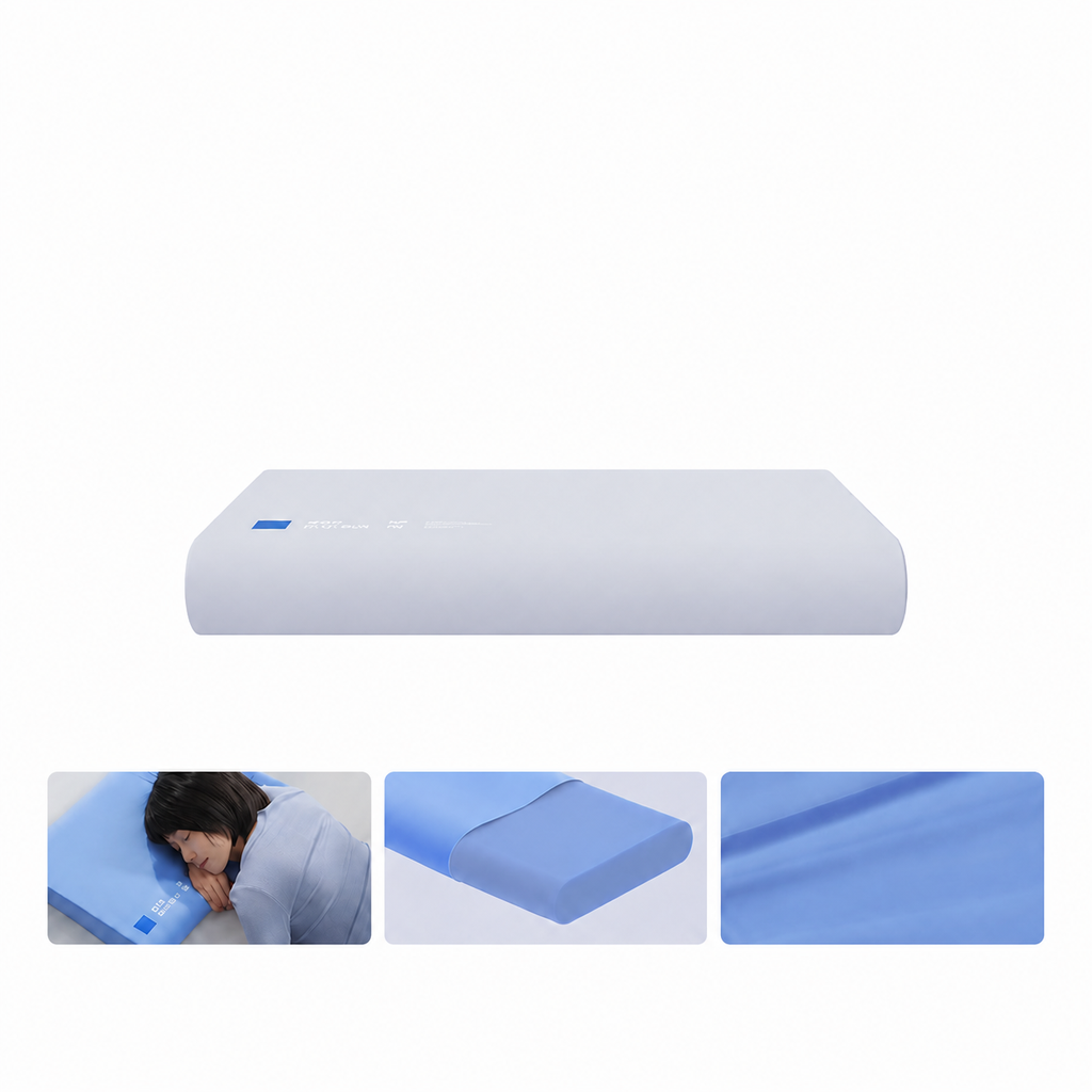 Silk Memory Foam Travel Cervical Pillow for Side Sleeping, Blue/White, Low/High