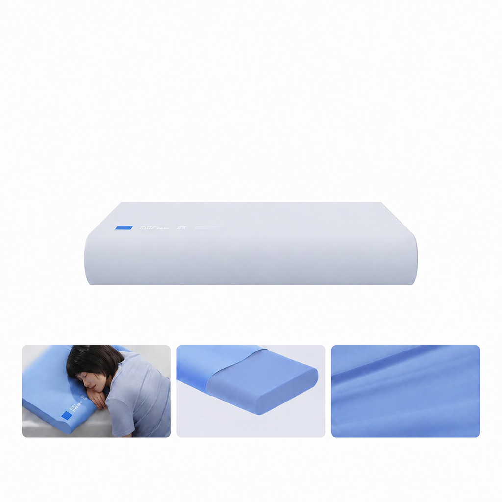 Silk Memory Foam Travel Cervical Pillow for Side Sleeping, Blue/White, Low/High