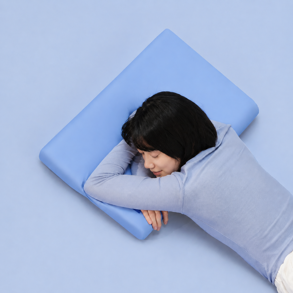 Silk Memory Foam Travel Cervical Pillow for Side Sleeping, Blue/White, Low/High