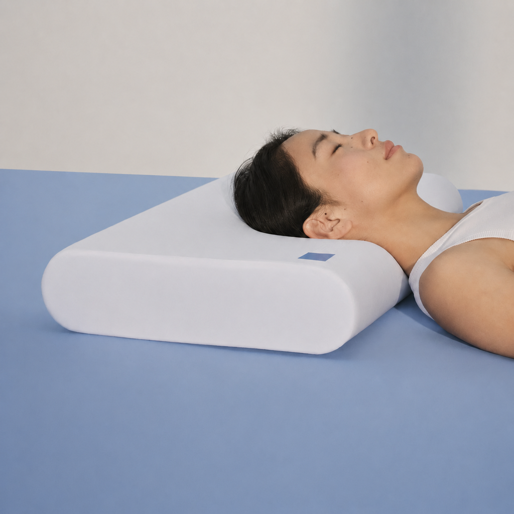 Silk Memory Foam Travel Cervical Pillow for Side Sleeping, Blue/White, Low/High