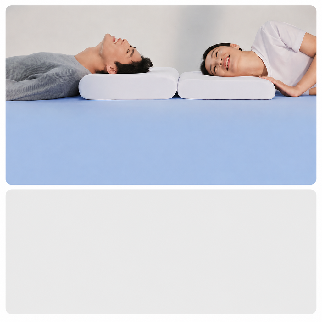 Silk Memory Foam Travel Cervical Pillow for Side Sleeping, Blue/White, Low/High