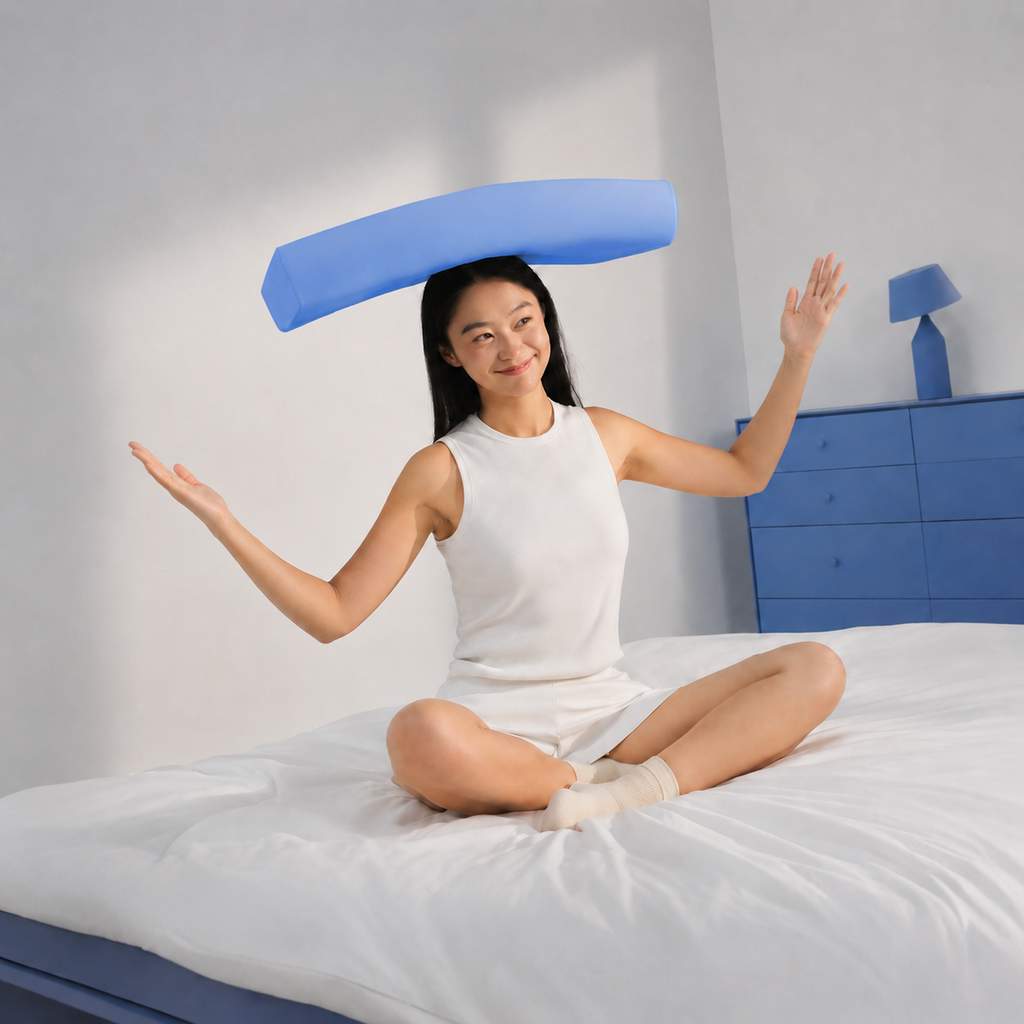 Silk Memory Foam Travel Cervical Pillow for Side Sleeping, Blue/White, Low/High
