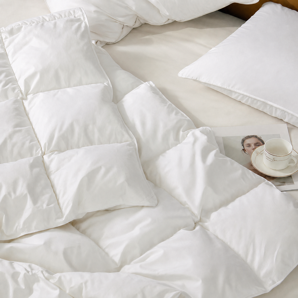 Silk 95% Polish Goose Down Duvet with Cotton Shell for Bedding Comfort, Multiple Options