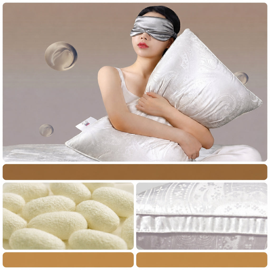 Cooling Luxe Silk‑Jacquard Cervical Support Pillows for Cloud‑Like Sleep, Medium/Low/High/Medium