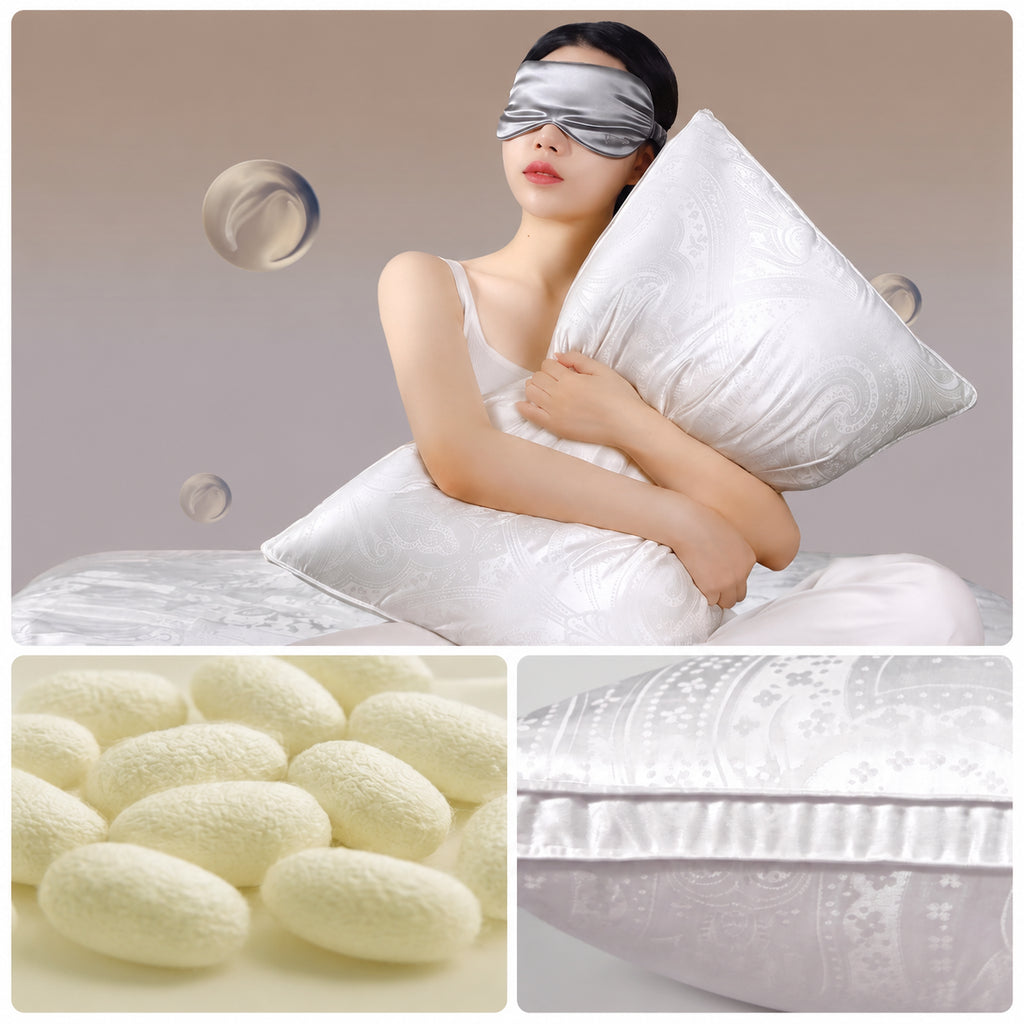 Cooling Luxe Silk‑Jacquard Cervical Support Pillows for Cloud‑Like Sleep, Medium/Low/High/Medium
