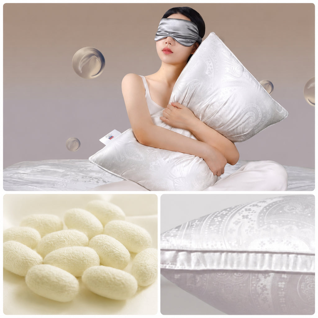 Cooling Luxe Silk‑Jacquard Cervical Support Pillows for Cloud‑Like Sleep, Medium/Low/High/Medium