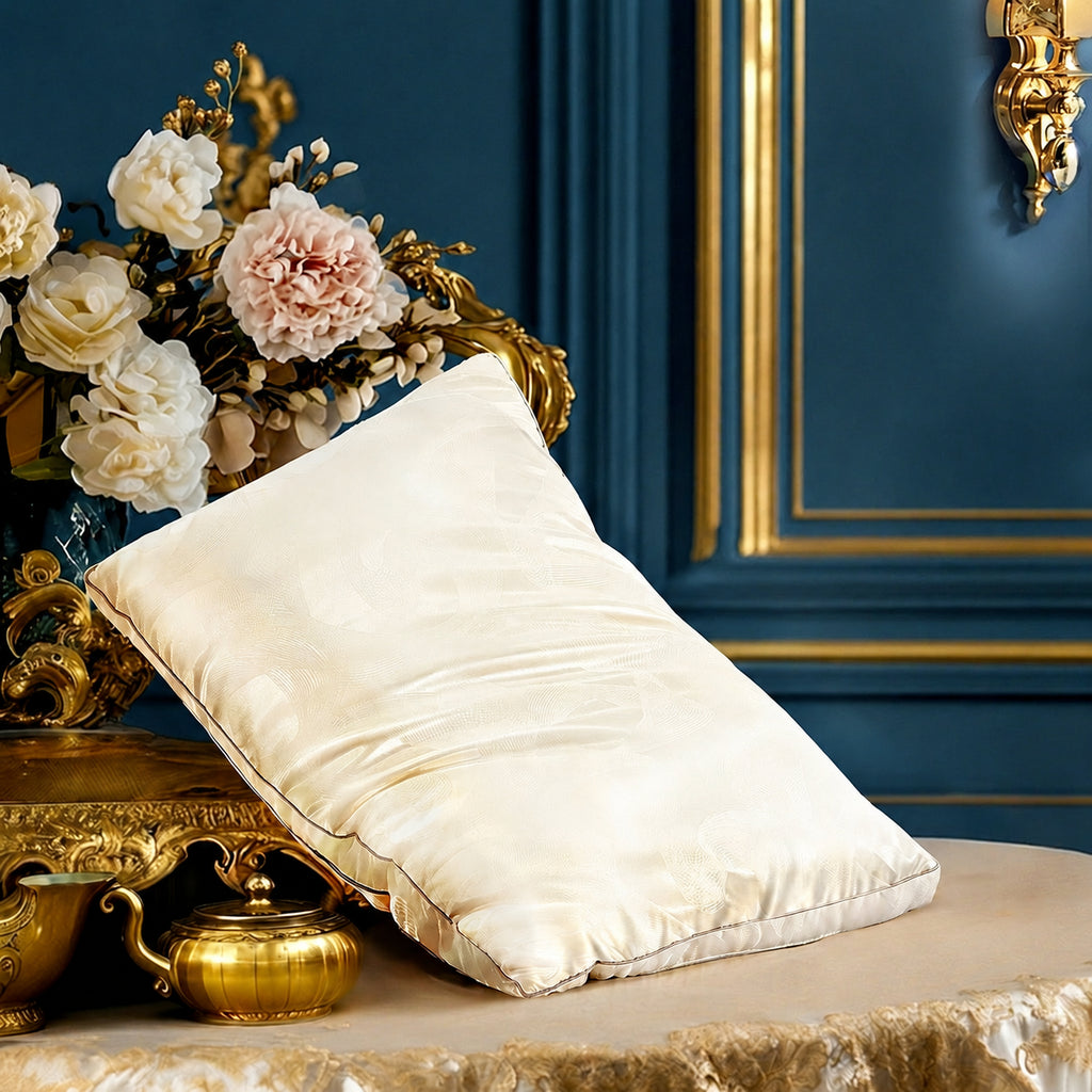 Cooling Luxe Silk‑Jacquard Cervical Support Pillows for Cloud‑Like Sleep, Medium/Low/High/Medium