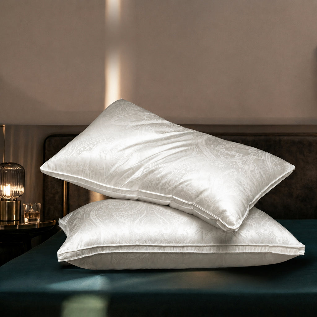 Cooling Luxe Silk‑Jacquard Cervical Support Pillows for Cloud‑Like Sleep, Medium/Low/High/Medium