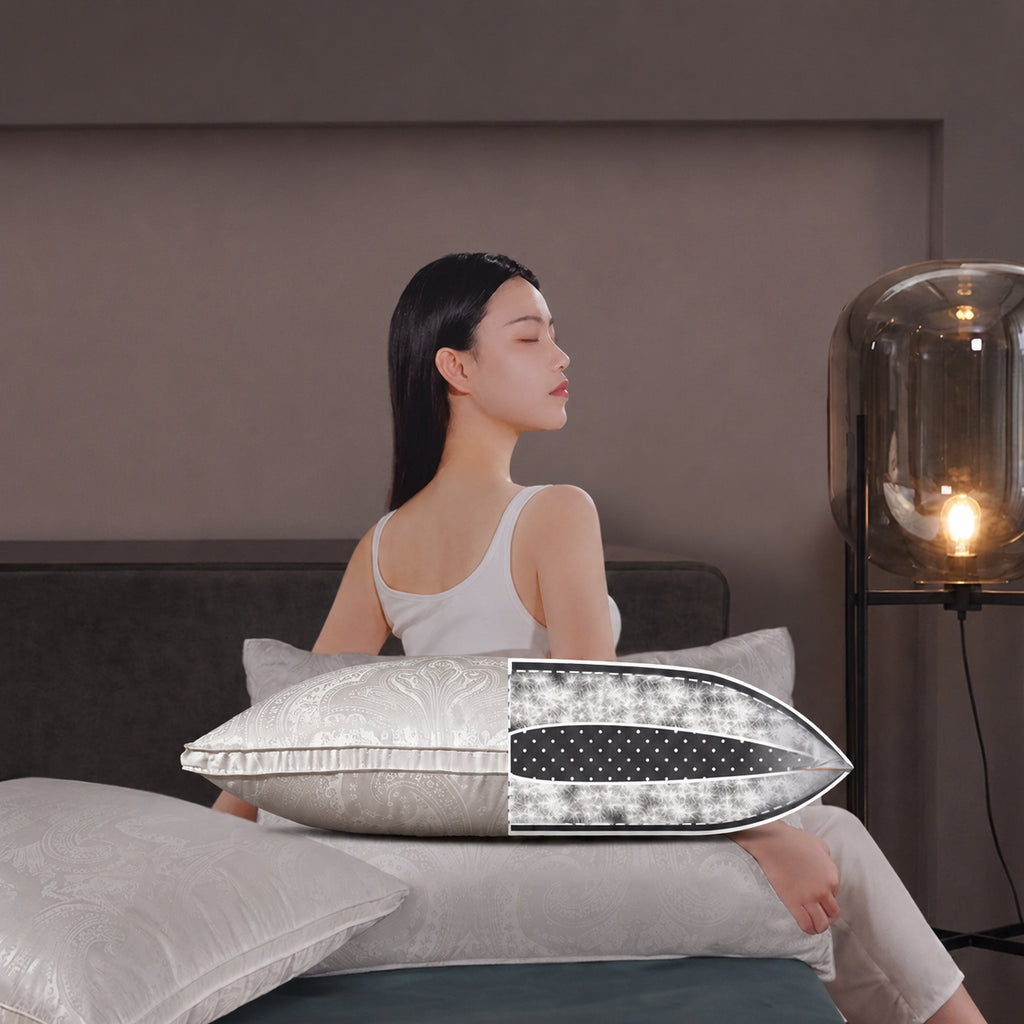 Cooling Luxe Silk‑Jacquard Cervical Support Pillows for Cloud‑Like Sleep, Medium/Low/High/Medium