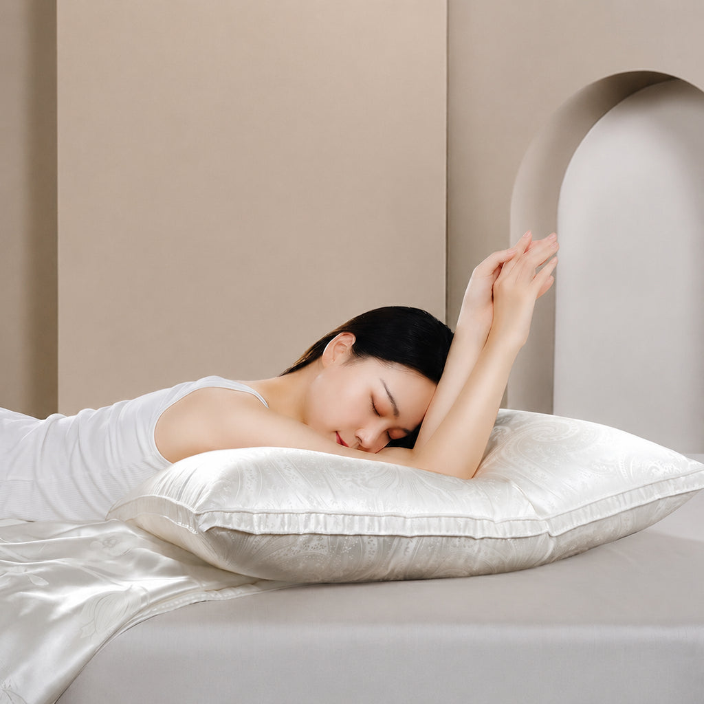 Cooling Luxe Silk‑Jacquard Cervical Support Pillows for Cloud‑Like Sleep, Medium/Low/High/Medium