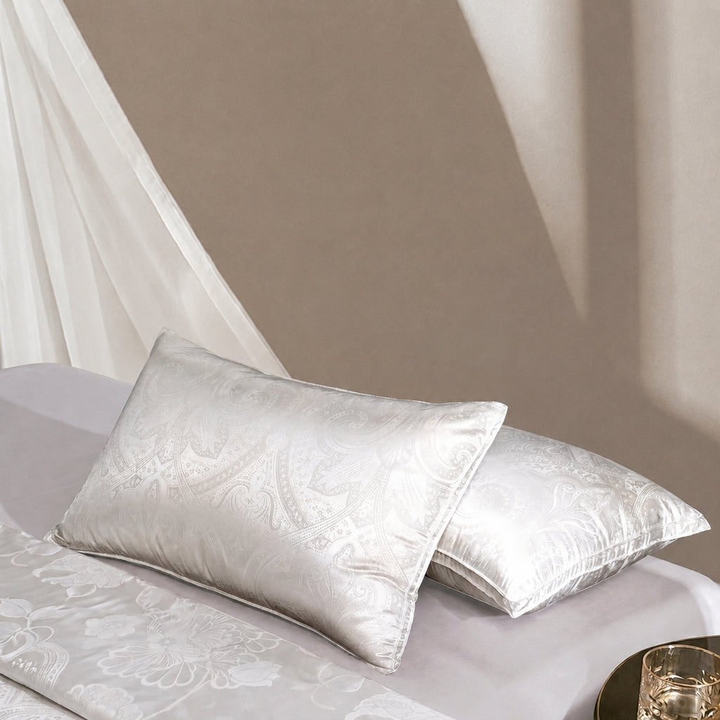 Cooling Luxe Silk‑Jacquard Cervical Support Pillows for Cloud‑Like Sleep, Medium/Low/High/Medium