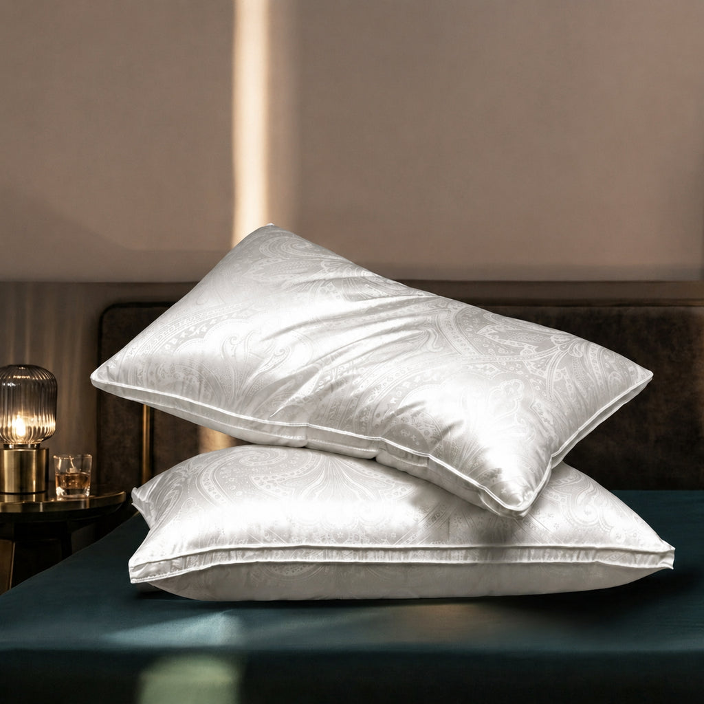Cooling Luxe Silk‑Jacquard Cervical Support Pillows for Cloud‑Like Sleep, Medium/Low/High/Medium