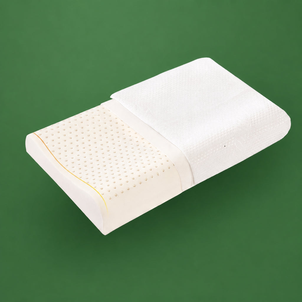 Heated Thai Natural Latex Contour Pillow Pair for Cooling, Supportive Neck Alignment, Low/Medium/High