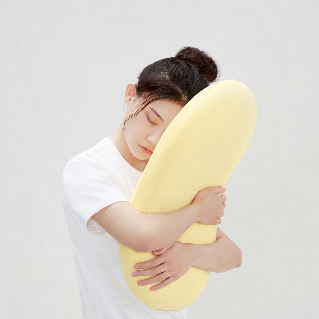 Heated Cat-Belly Ergonomic Memory Cervical Pillow for Side Sleeping, Yellow/Yellow Pillowcase, 2.8"x3.5"