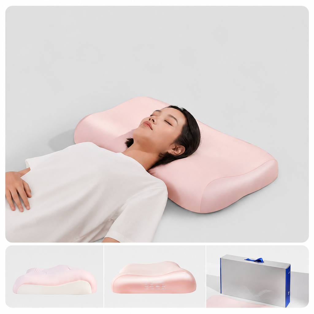 Cooling Memory Foam Cervical Pillow for Side Sleeping, Pink/Blue