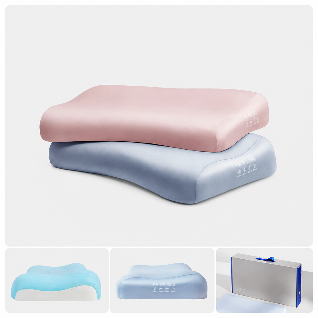 Cooling Memory Foam Cervical Pillow for Side Sleeping, Pink/Blue