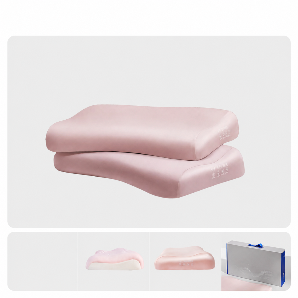 Cooling Memory Foam Cervical Pillow for Side Sleeping, Pink/Blue