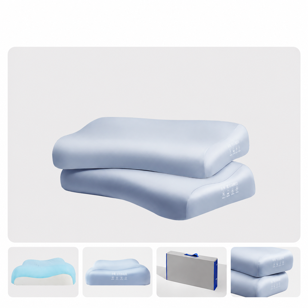 Cooling Memory Foam Cervical Pillow for Side Sleeping, Pink/Blue