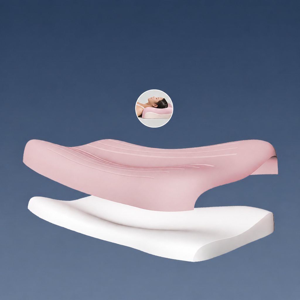 Cooling Memory Foam Cervical Pillow for Side Sleeping, Pink/Blue