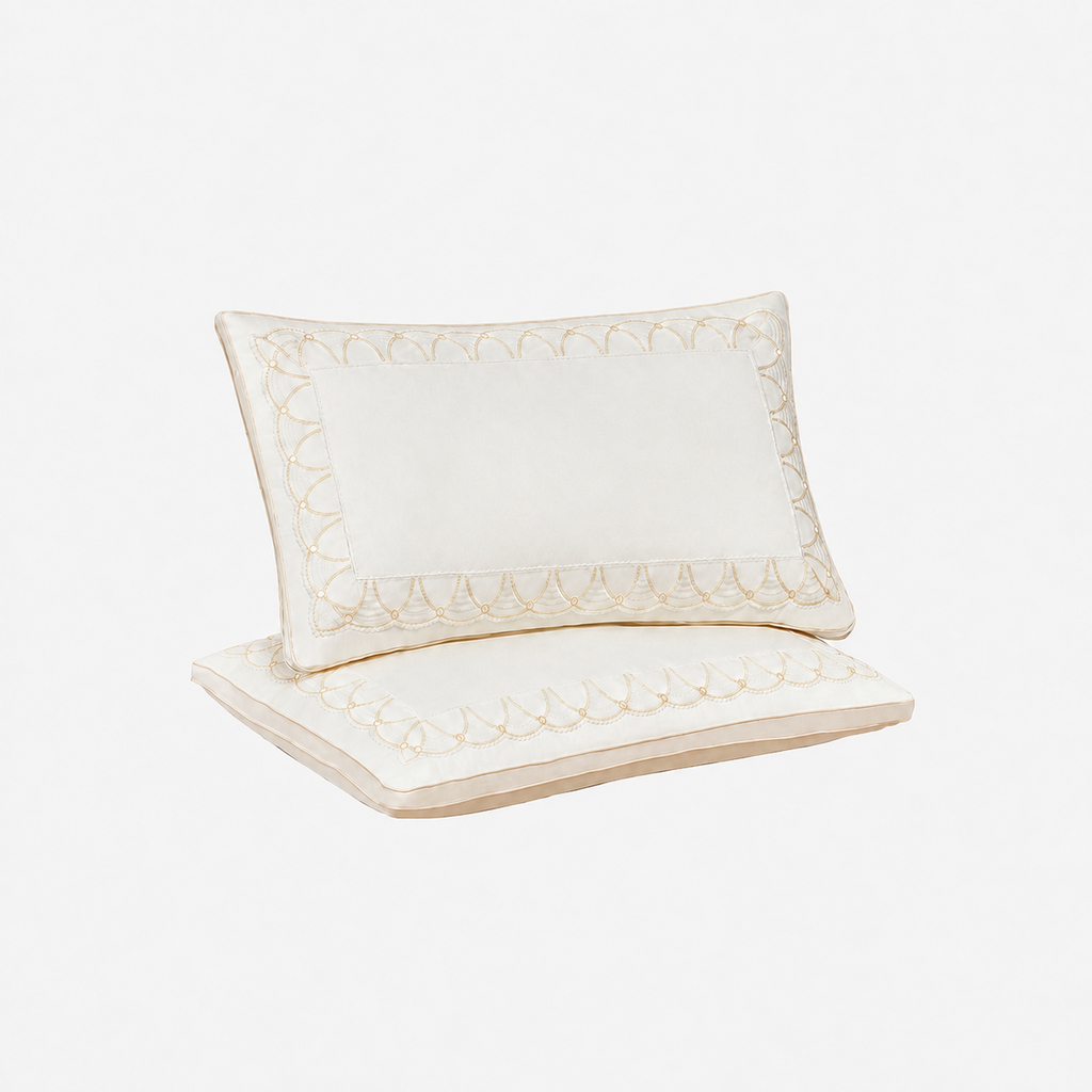 Cooling Silk‑Infused Cotton Pillow Set with Dual‑Layer Loft and Ergonomic Neck Cradle for Side Sleeping, Multiple Types
