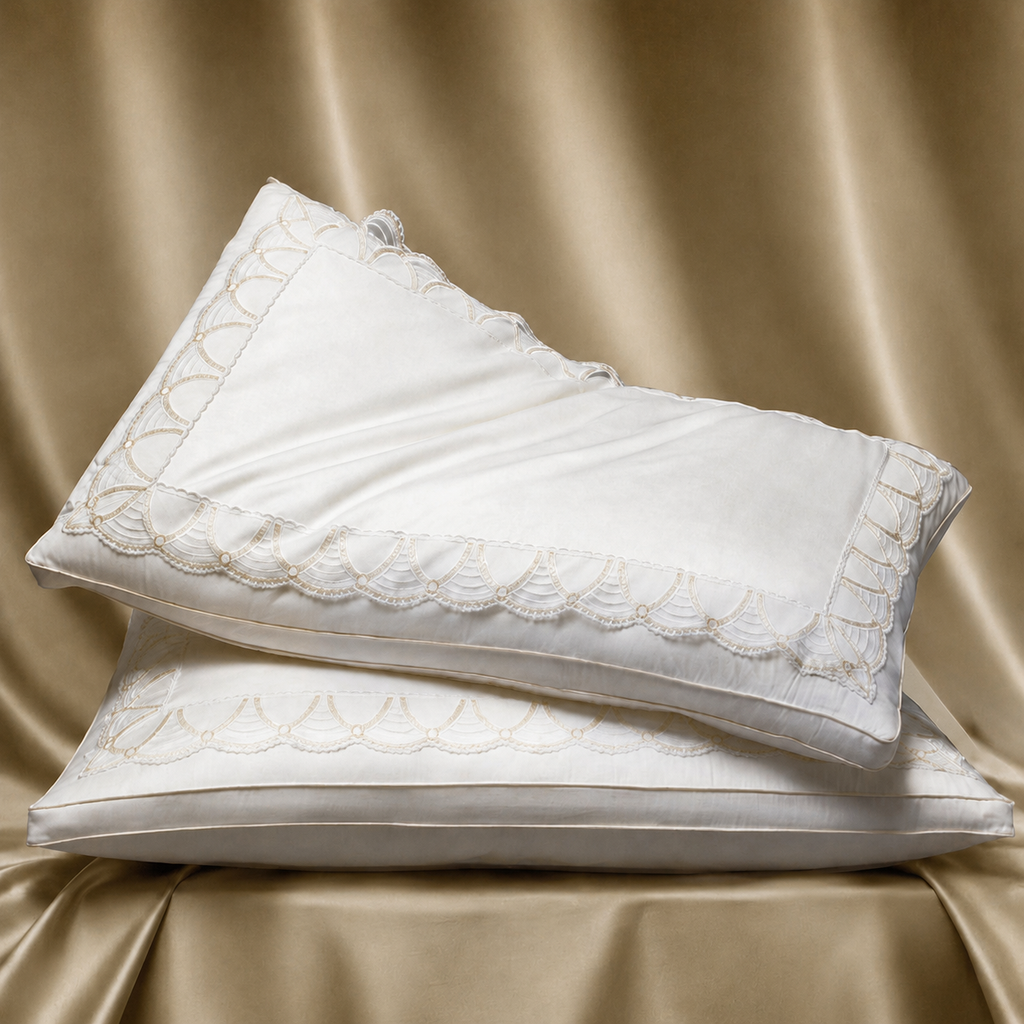 Cooling Silk‑Infused Cotton Pillow Set with Dual‑Layer Loft and Ergonomic Neck Cradle for Side Sleeping, Multiple Types
