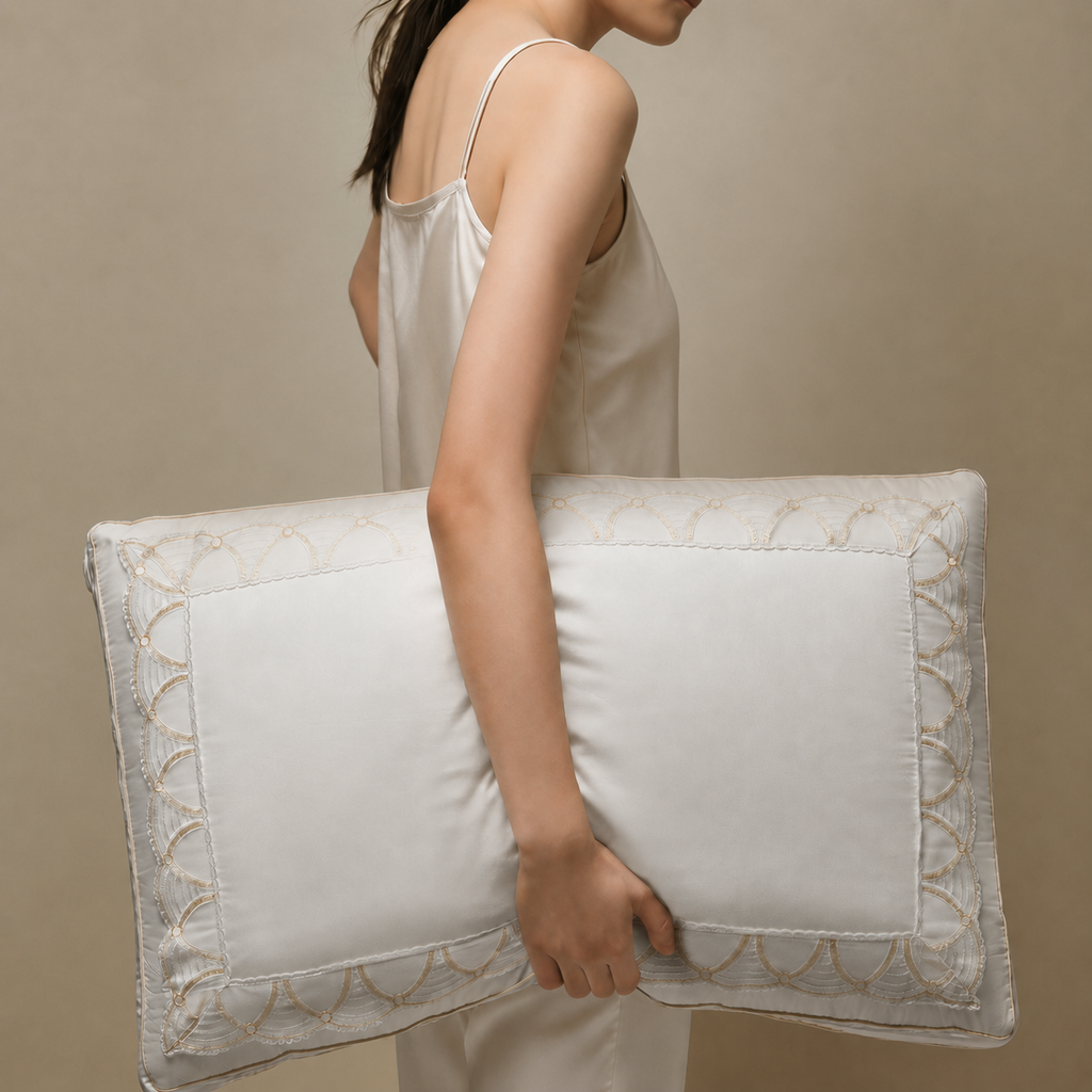 Cooling Silk‑Infused Cotton Pillow Set with Dual‑Layer Loft and Ergonomic Neck Cradle for Side Sleeping, Multiple Types
