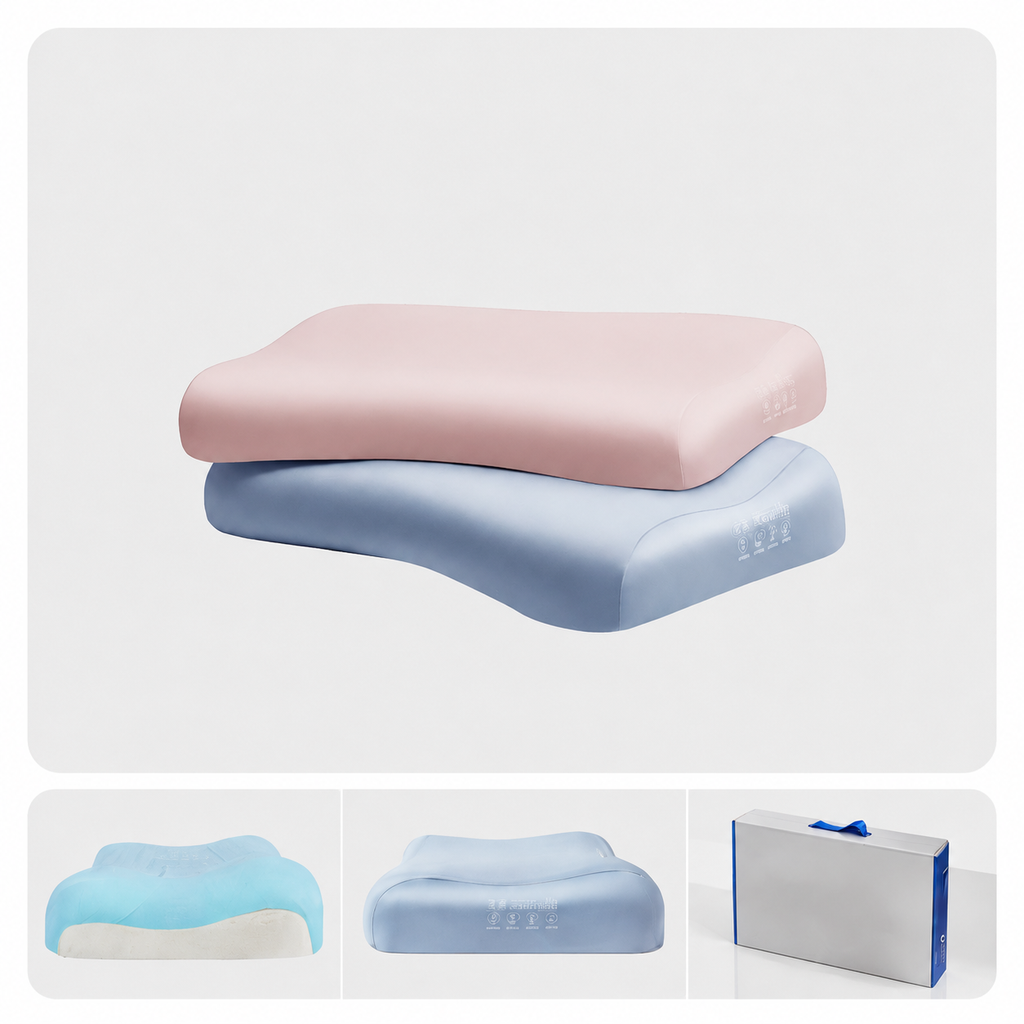 Memory Foam Cervical Support Sleep Pillow for Neck Support, Blue/Pink