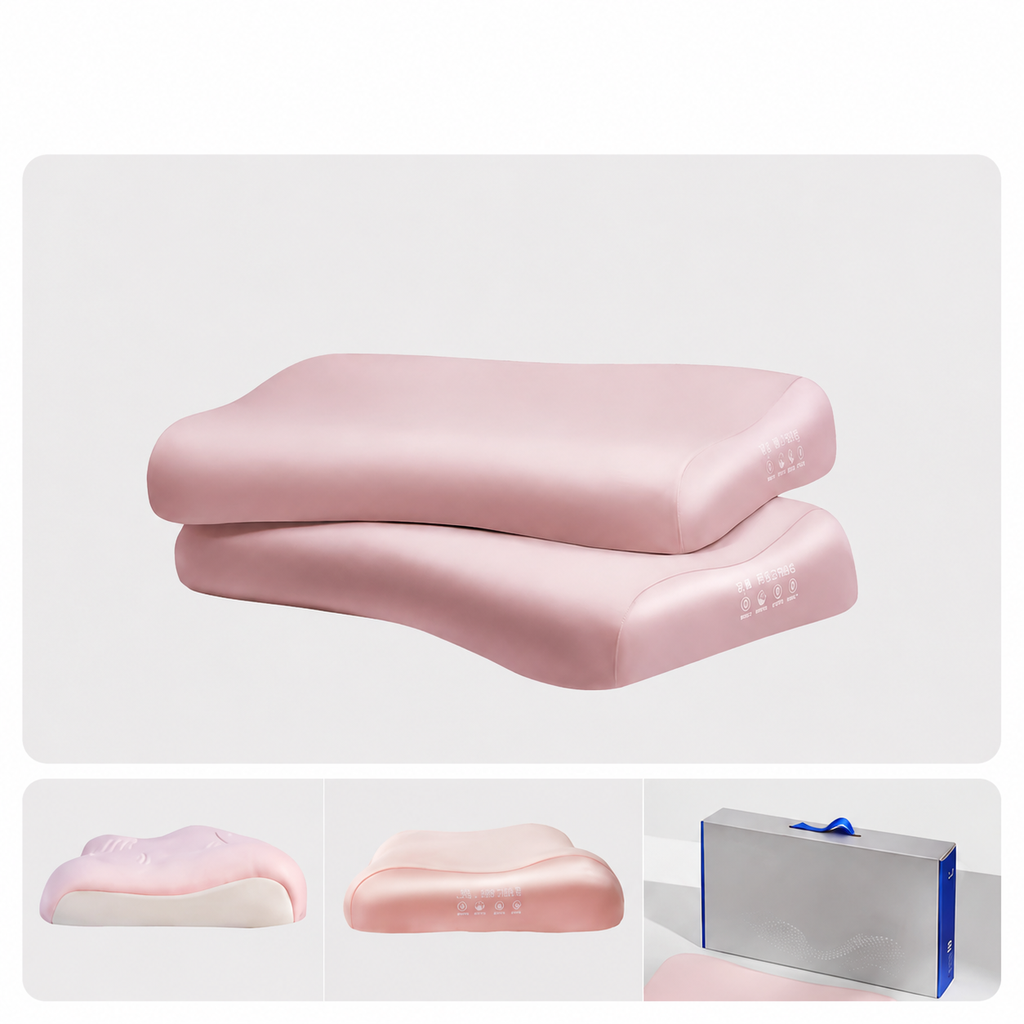 Memory Foam Cervical Support Sleep Pillow for Neck Support, Blue/Pink