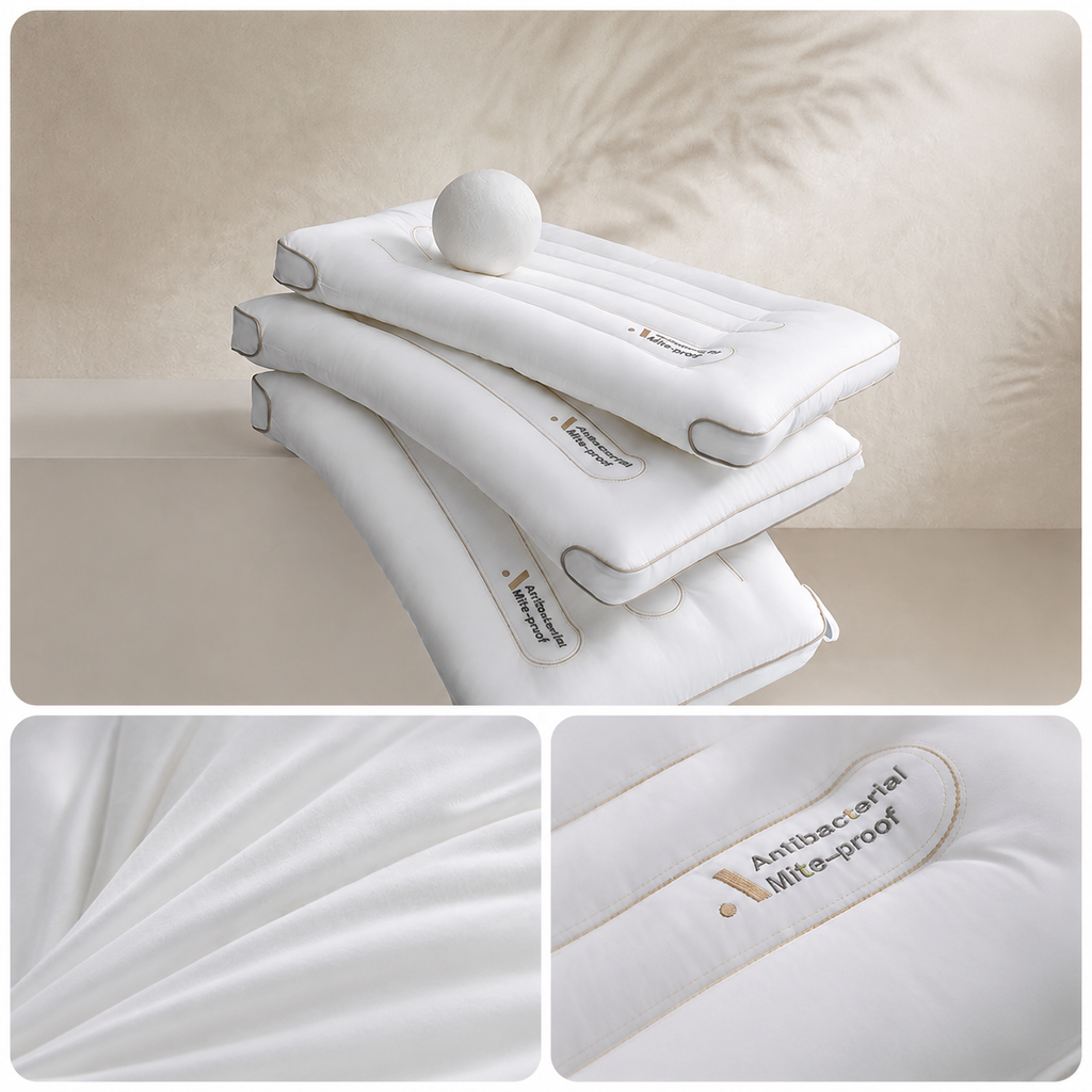 Cooling Low-Profile Antibacterial Cotton Cervical Pillow for Neck Support, Low/Medium/High