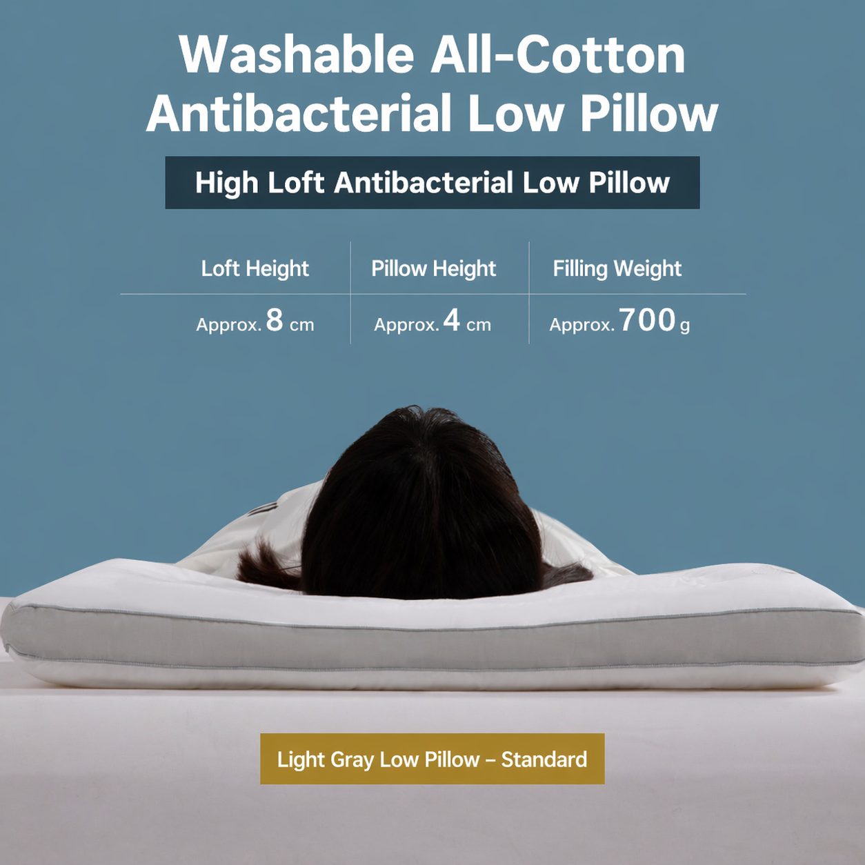 Low-Profile Antibacterial Cotton Pillow