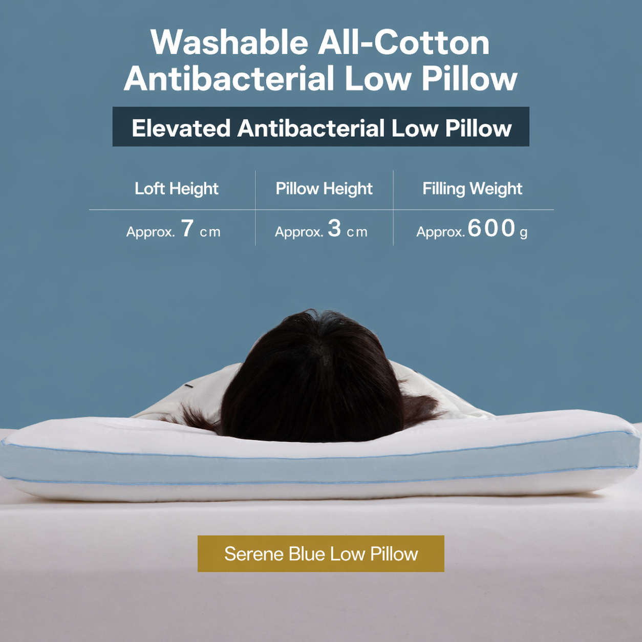 Low-Profile Antibacterial Cotton Pillow