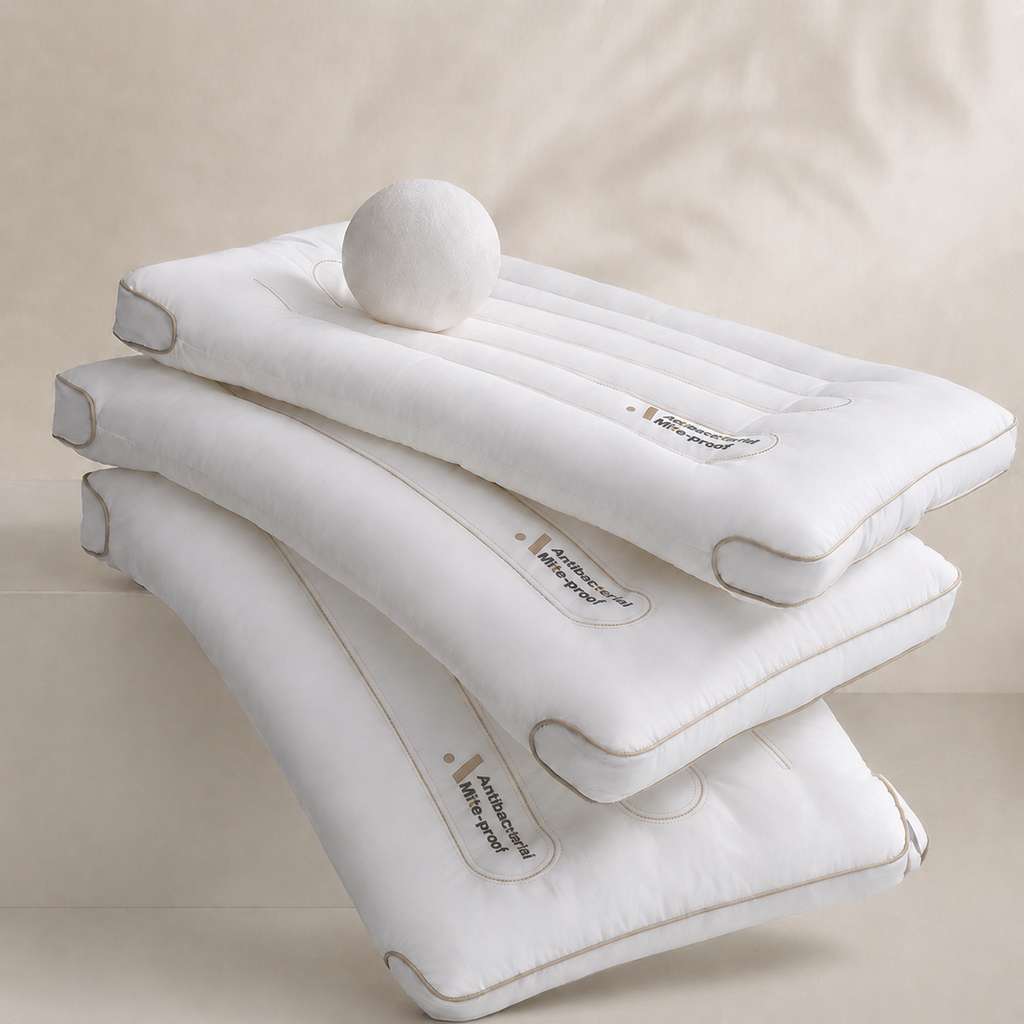 Cooling Low-Profile Antibacterial Cotton Cervical Pillow for Neck Support, Low/Medium/High