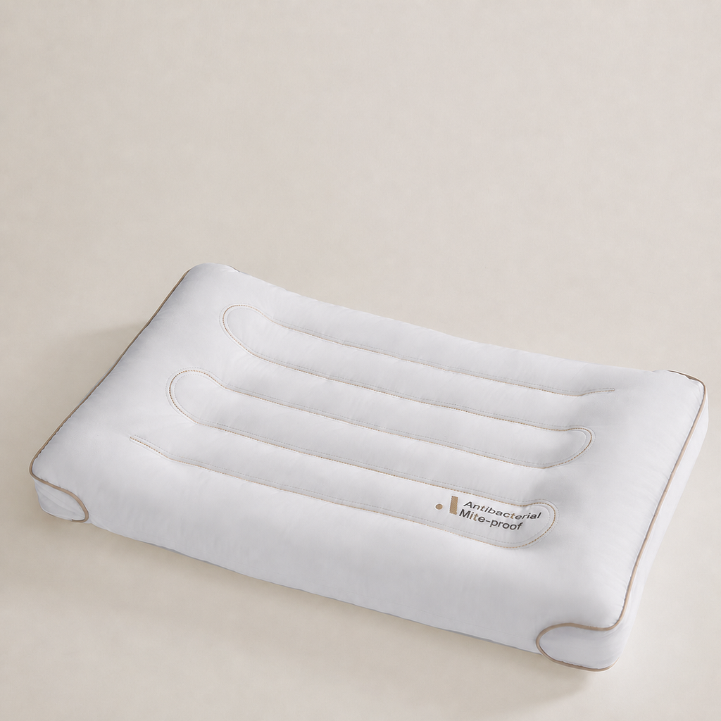 Cooling Low-Profile Antibacterial Cotton Cervical Pillow for Neck Support, Low/Medium/High
