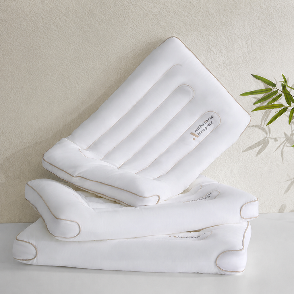 Cooling Low-Profile Antibacterial Cotton Cervical Pillow for Neck Support, Low/Medium/High