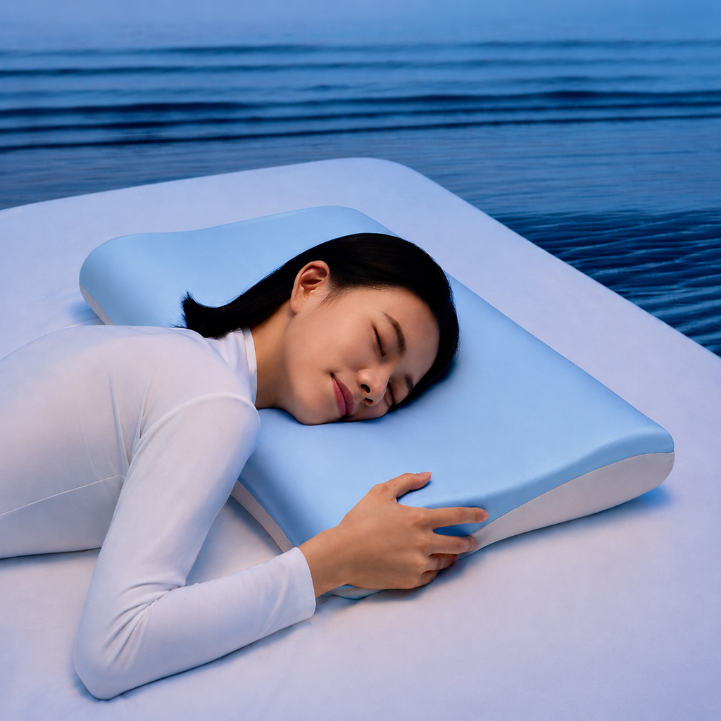Memory Foam Deep Sleep Cervical Pillow Pro for Side Sleeping, Blue