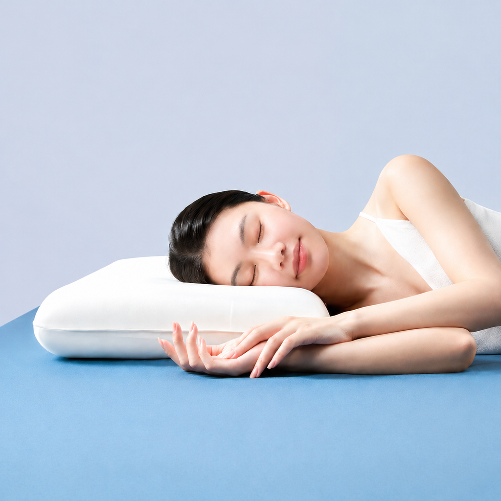 Cooling Wide-Surface Zero-Pressure Memory Foam Cervical Pillow for Deeper Summer Sleep, White