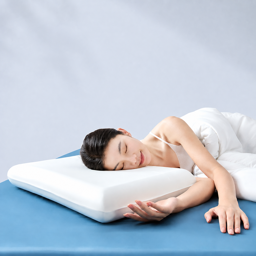 Cooling Wide-Surface Zero-Pressure Memory Foam Cervical Pillow for Deeper Summer Sleep, White