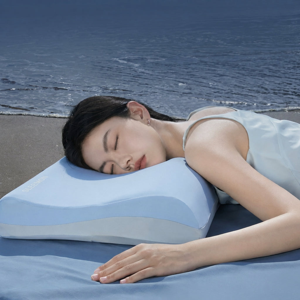 Cooling Little Wave Memory Foam Cervical Pillow for Cooler, Cradling, Pressure-Free Sleep, Wave/ Bread/ Wave/ Bread