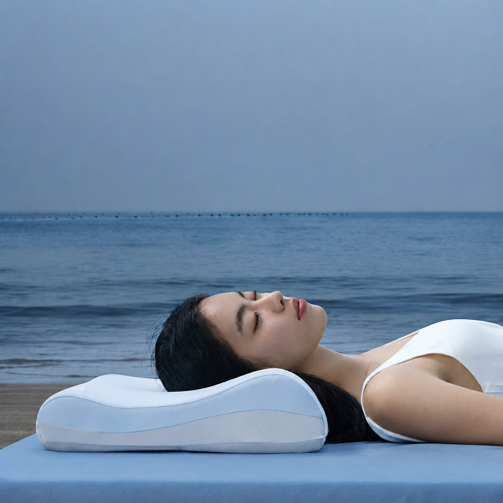 Cooling Little Wave Memory Foam Cervical Pillow for Cooler, Cradling, Pressure-Free Sleep, Wave/ Bread/ Wave/ Bread