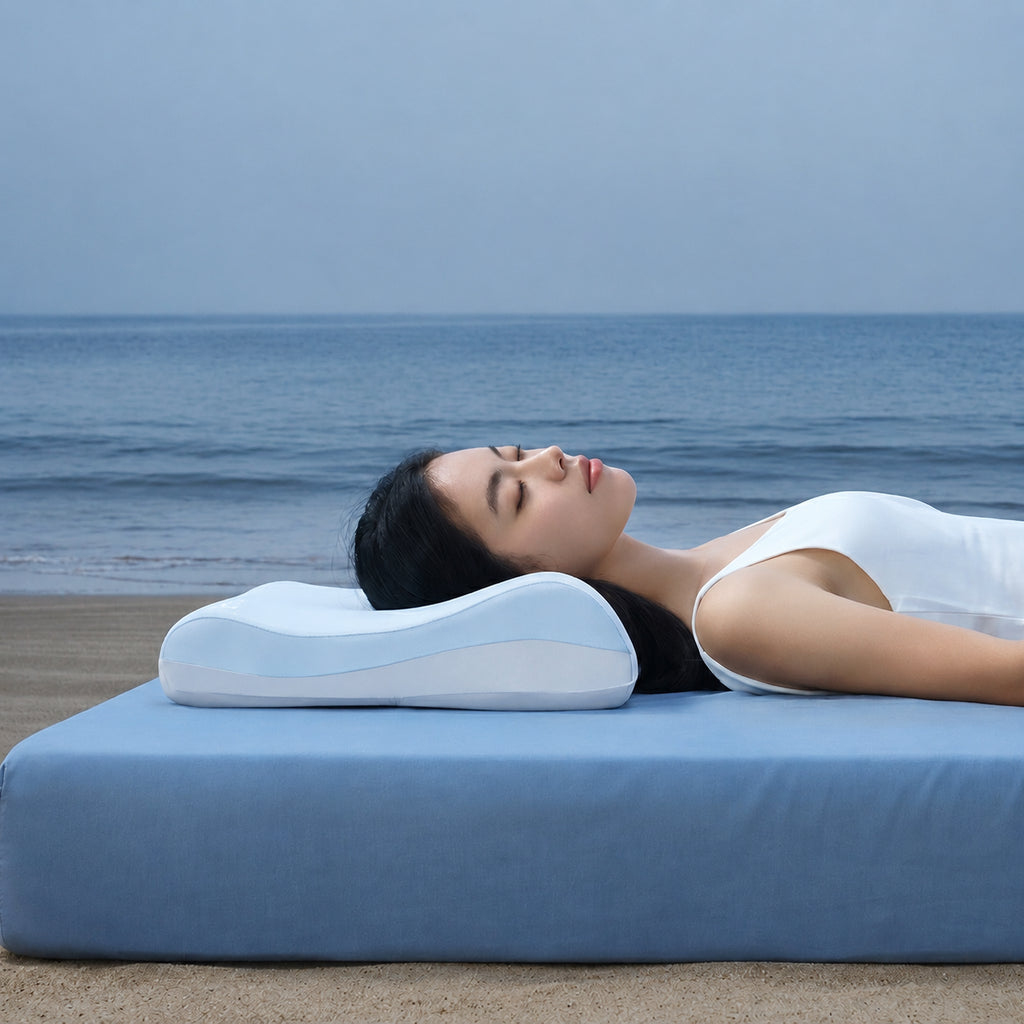 Cooling Little Wave Memory Foam Cervical Pillow for Cooler, Cradling, Pressure-Free Sleep, Wave/ Bread/ Wave/ Bread