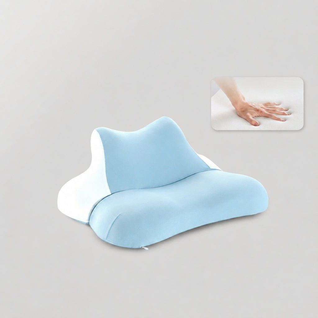 All‑In‑One Prone Cervical Pillow—Ergonomic Memory Foam Support for Scrolling, Reading, and Relaxing, Blue/Gray/Yellow