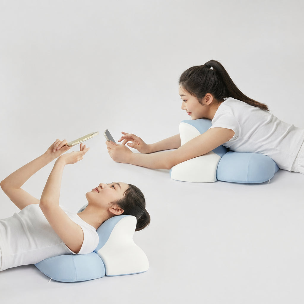 All‑In‑One Prone Cervical Pillow—Ergonomic Memory Foam Support for Scrolling, Reading, and Relaxing, Blue/Gray/Yellow