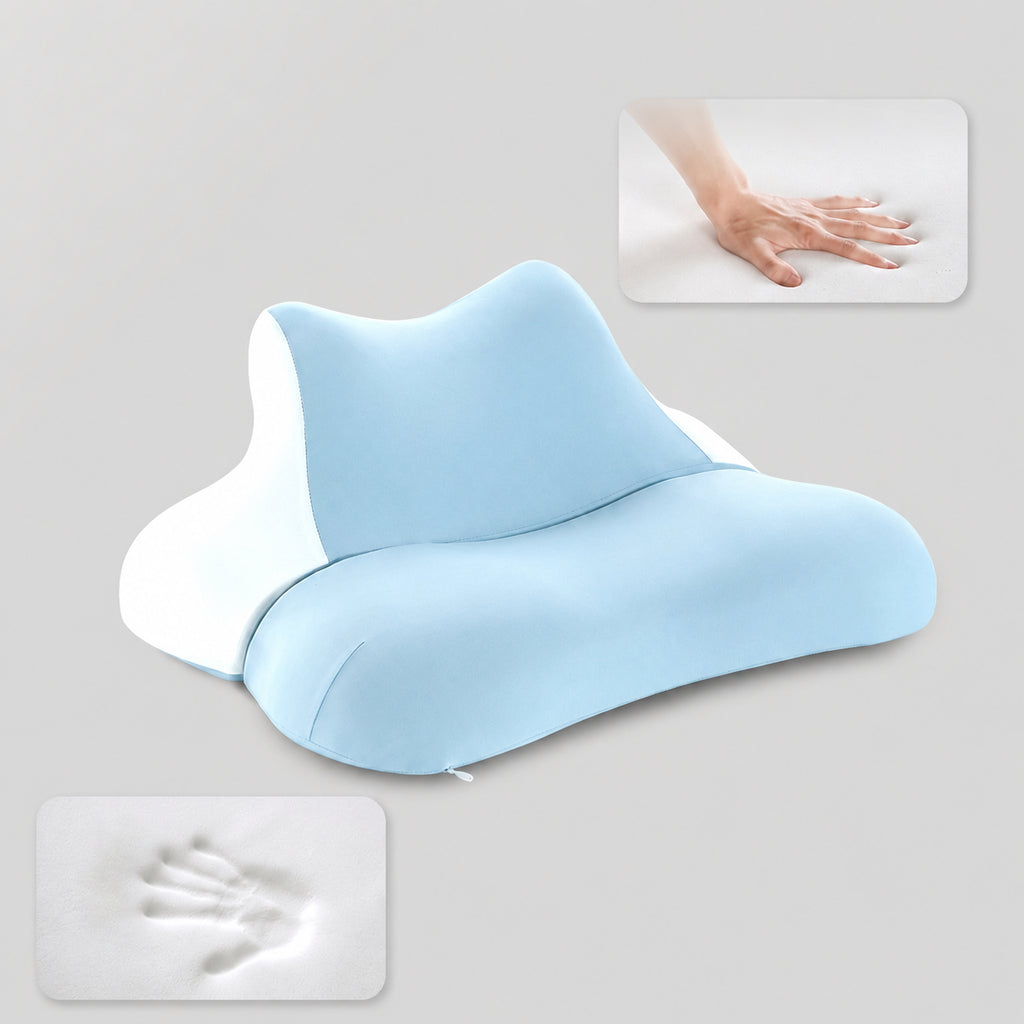 All‑In‑One Prone Cervical Pillow—Ergonomic Memory Foam Support for Scrolling, Reading, and Relaxing, Blue/Gray/Yellow