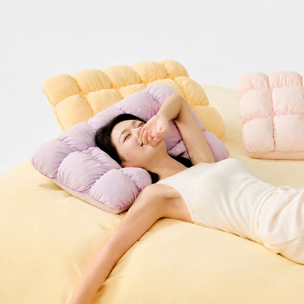 Silk Ergonomic Memory Foam Cervical Pillow for Neck Support, Pink/Yellow