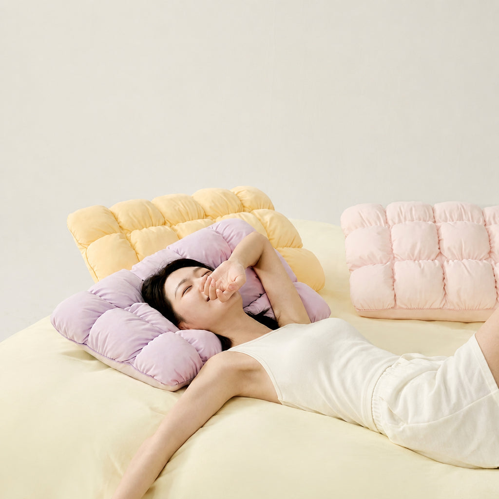 Silk Ergonomic Memory Foam Cervical Pillow for Neck Support, Pink/Yellow
