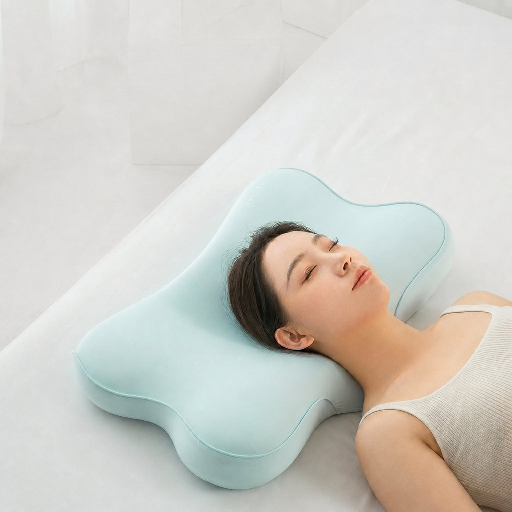 Memory Foam ErgoCloud Deep Sleep Cervical Pillow Zoned for Effortless Posture, Blue/Pink/Green