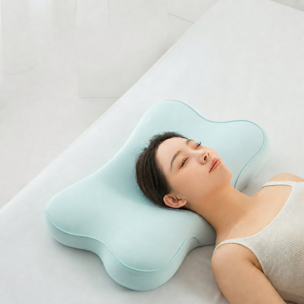 Memory Foam ErgoCloud Deep Sleep Cervical Pillow Zoned for Effortless Posture, Blue/Pink/Green
