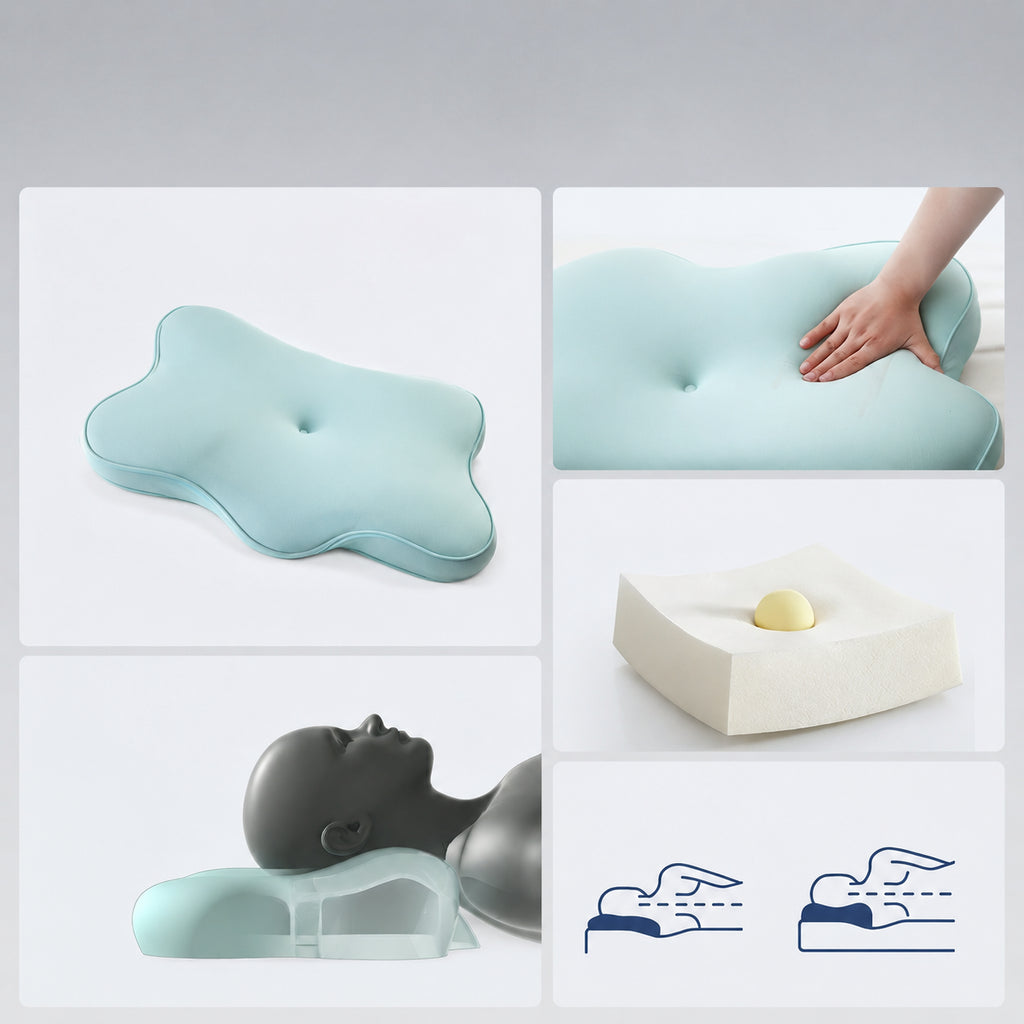Memory Foam ErgoCloud Deep Sleep Cervical Pillow Zoned for Effortless Posture, Blue/Pink/Green