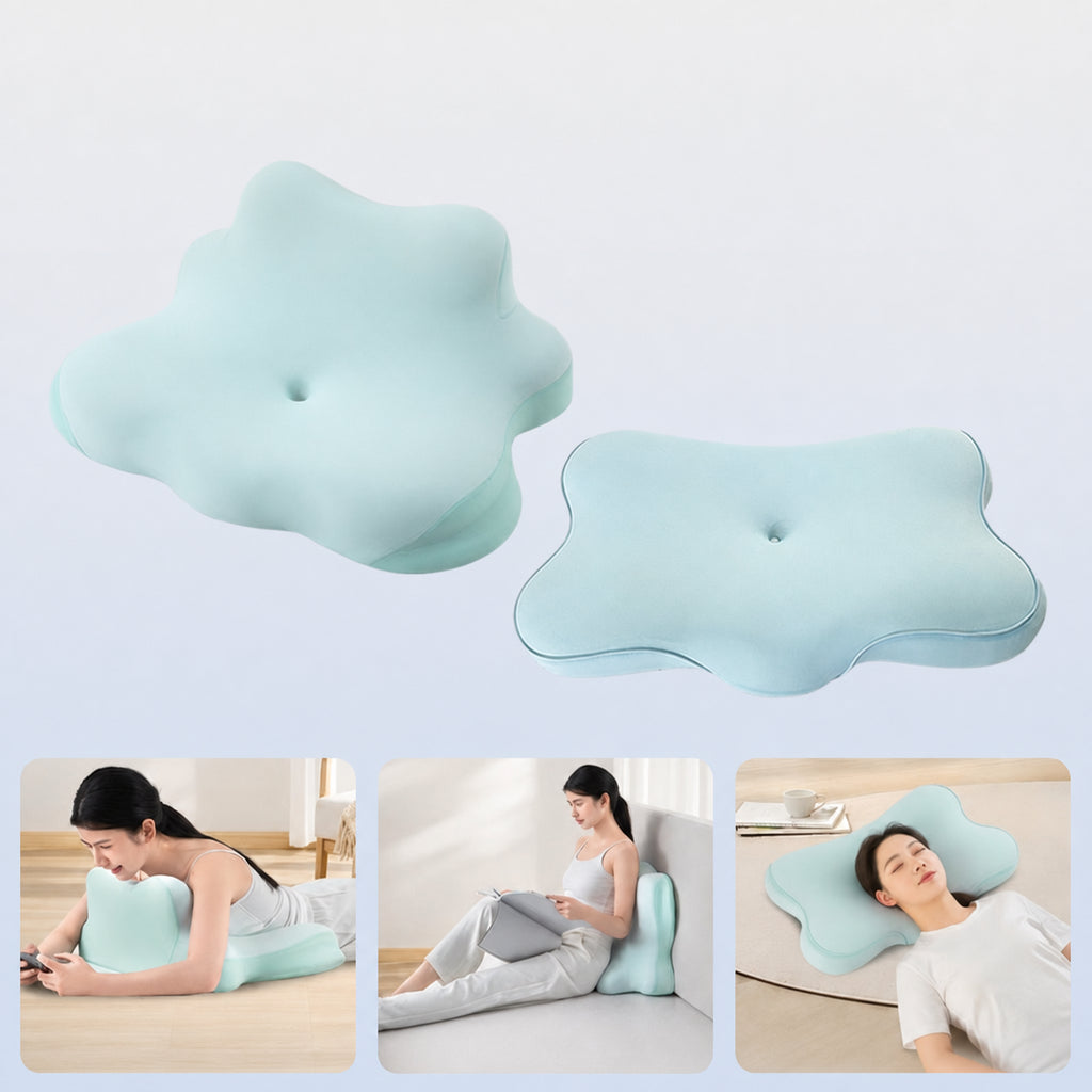 Memory Foam ErgoCloud Deep Sleep Cervical Pillow Zoned for Effortless Posture, Blue/Pink/Green