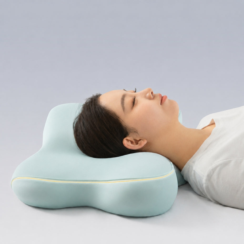 Memory Foam ErgoCloud Deep Sleep Cervical Pillow Zoned for Effortless Posture, Blue/Pink/Green